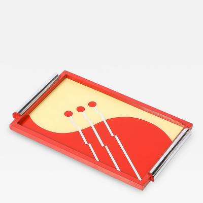Art Deco Eglomise Graphic Geometric Detailed Tray in Vermillion Red Yellow