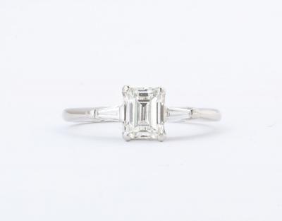 Art Deco Emerald Cut 1 07carat Diamond Engagement Ring with Baguettes GIA cert
