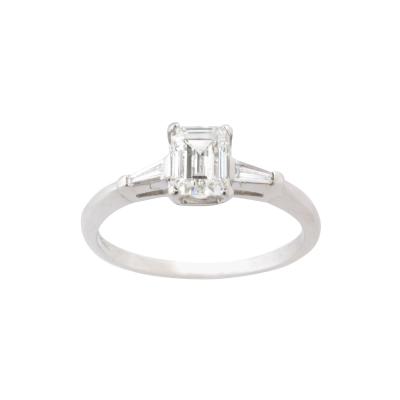 Art Deco Emerald Cut 1 07carat Diamond Engagement Ring with Baguettes GIA cert