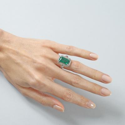 Art Deco Emerald Diamond and Platinum Ring