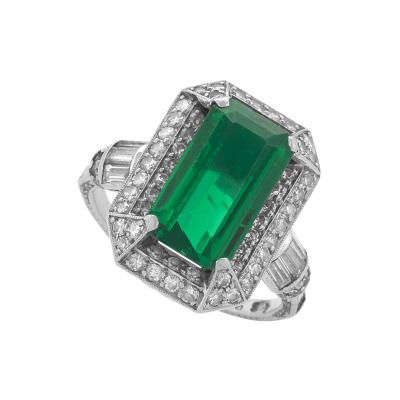 Art Deco Emerald Diamond and Platinum Ring