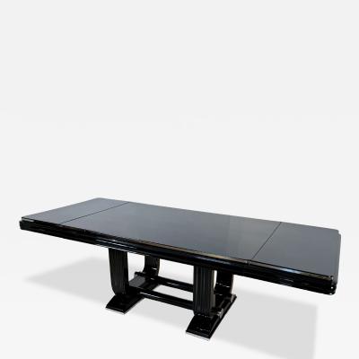 Art Deco Expandable Dining Table Black Lacquer and Chrome France circa 1930