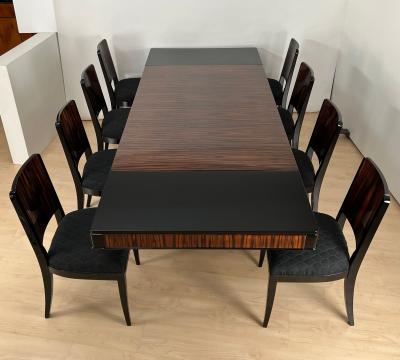 Art Deco Extending Dining Room Set Macassar Black Lacquer France circa 1930