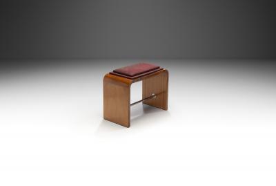 Art Deco Fabric Lined Wooden Stool France ca 1940s