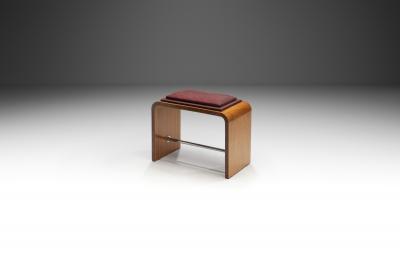 Art Deco Fabric Lined Wooden Stool France ca 1940s