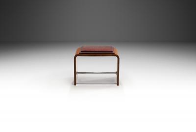 Art Deco Fabric Lined Wooden Stool France ca 1940s