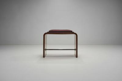 Art Deco Fabric Lined Wooden Stool France ca 1940s