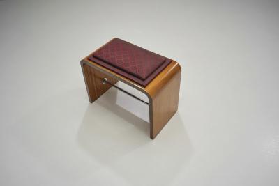 Art Deco Fabric Lined Wooden Stool France ca 1940s