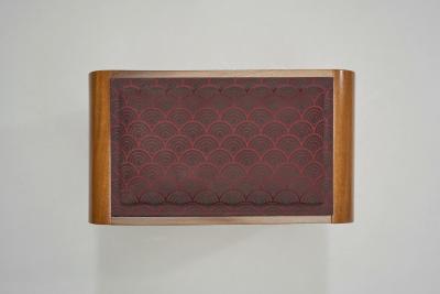 Art Deco Fabric Lined Wooden Stool France ca 1940s