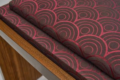 Art Deco Fabric Lined Wooden Stool France ca 1940s