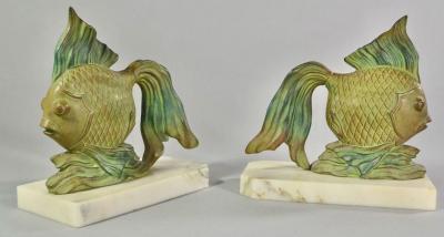 Art Deco Fish Bookends Sculptures
