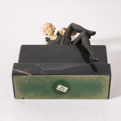 Art Deco Flapper Girl Sculpture In Bronze Resin on Rectilinear Marble Base