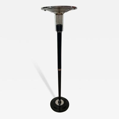 Art Deco Floor Lamp Black Lacquer Nickel Plate and Glass France circa 1930