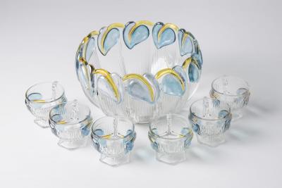 Art Deco Floral Punch Bowl 6 Matching Glasses