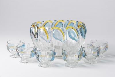 Art Deco Floral Punch Bowl 6 Matching Glasses