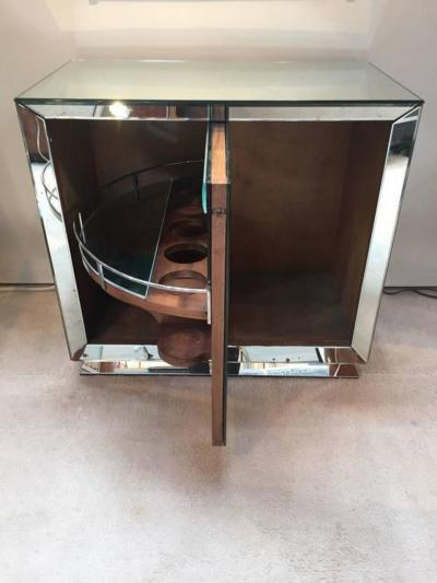Art Deco French All Mirrored Bar Cabinet Revolving Door