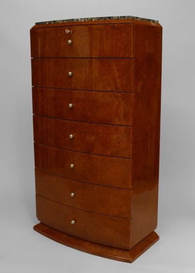 Art Deco French Amboyna Semaniere 7 Drawer Chest 