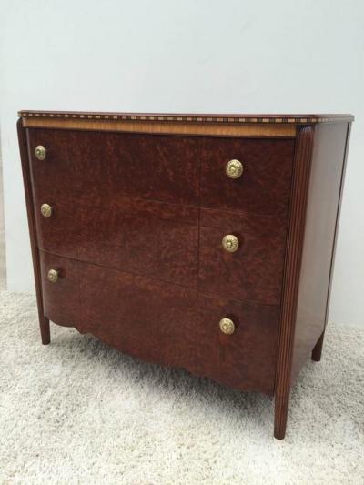 Art Deco French Burled Inlaid Dresser or Bureau