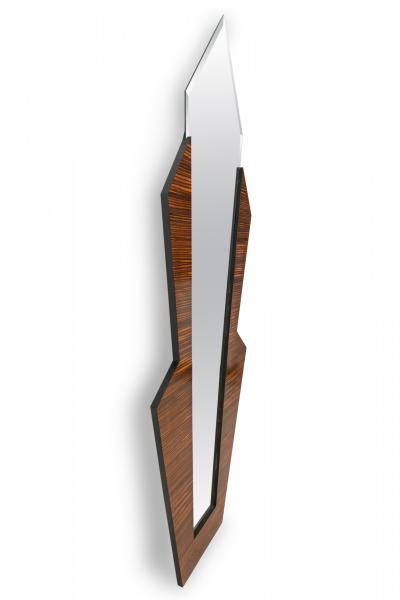 Art Deco French Cheval Wall Macassar Ebony Encased Zigzag Pentagon Mirror