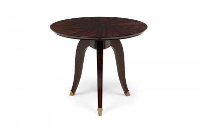Art Deco French Circular Wooden End Side Table with Parquetry