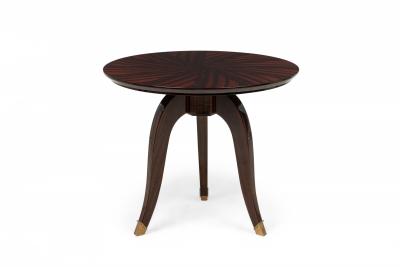 Art Deco French Circular Wooden End Side Table with Parquetry