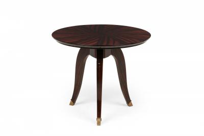 Art Deco French Circular Wooden End Side Table with Parquetry