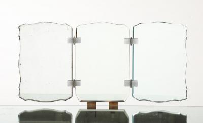 Art Deco French Mirrored Vanity on Serpentine Legs with Tri Fold Mirror