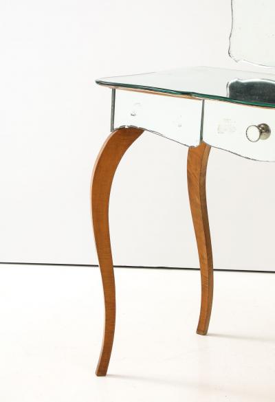 Art Deco French Mirrored Vanity on Serpentine Legs with Tri Fold Mirror