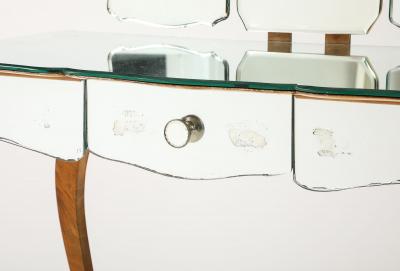 Art Deco French Mirrored Vanity on Serpentine Legs with Tri Fold Mirror