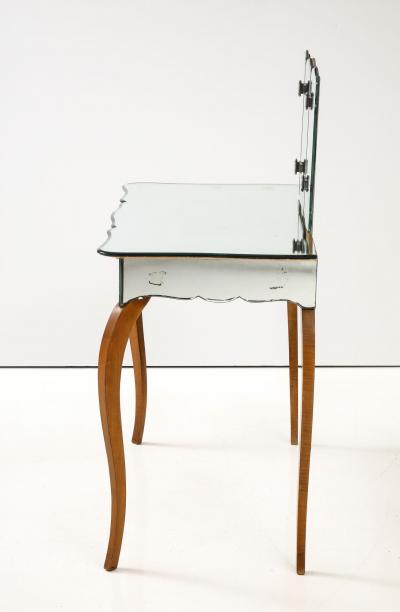 Art Deco French Mirrored Vanity on Serpentine Legs with Tri Fold Mirror