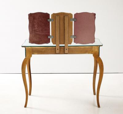 Art Deco French Mirrored Vanity on Serpentine Legs with Tri Fold Mirror