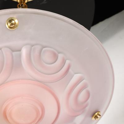 Art Deco Frosted Geometric Rose Glass Brass Fitted Pendant Chandelier