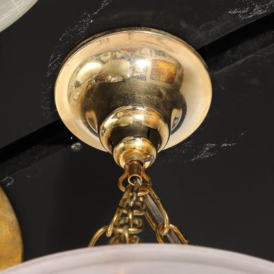 Art Deco Frosted Geometric Rose Glass Brass Fitted Pendant Chandelier