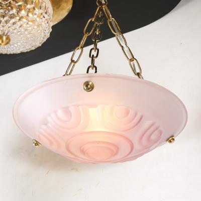 Art Deco Frosted Geometric Rose Glass Brass Fitted Pendant Chandelier