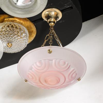 Art Deco Frosted Geometric Rose Glass Brass Fitted Pendant Chandelier