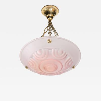 Art Deco Frosted Geometric Rose Glass Brass Fitted Pendant Chandelier