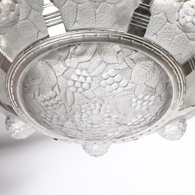 Art Deco Frosted Glass Chandelier with Stylized Cubist Floral Motif