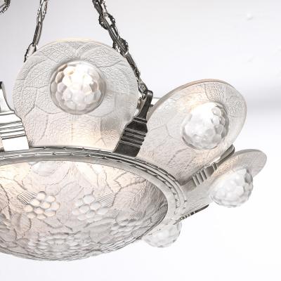 Art Deco Frosted Glass Chandelier with Stylized Cubist Floral Motif