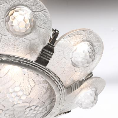 Art Deco Frosted Glass Chandelier with Stylized Cubist Floral Motif
