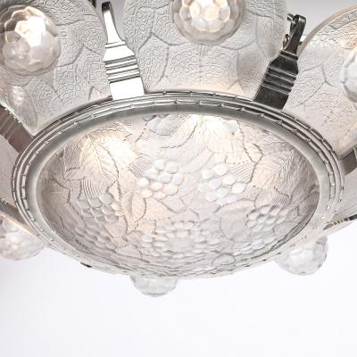 Art Deco Frosted Glass Chandelier with Stylized Cubist Floral Motif