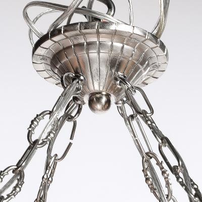 Art Deco Frosted Glass Chandelier with Stylized Cubist Floral Motif