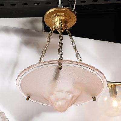 Art Deco Frosted Rose Skyscraper Style Molded Glass Chandelier W Brass Fittings