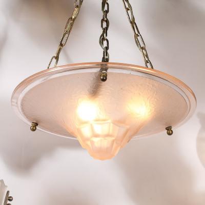 Art Deco Frosted Rose Skyscraper Style Molded Glass Chandelier W Brass Fittings