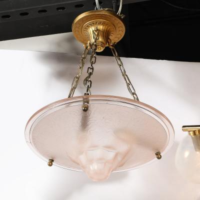 Art Deco Frosted Rose Skyscraper Style Molded Glass Chandelier W Brass Fittings