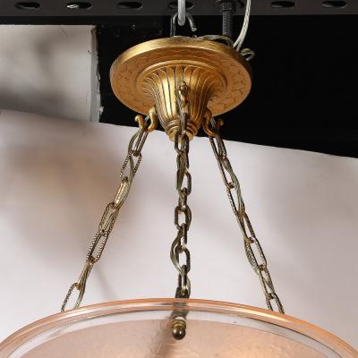 Art Deco Frosted Rose Skyscraper Style Molded Glass Chandelier W Brass Fittings