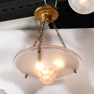 Art Deco Frosted Rose Skyscraper Style Molded Glass Chandelier W Brass Fittings