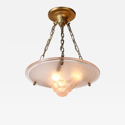 Art Deco Frosted Rose Skyscraper Style Molded Glass Chandelier W Brass Fittings