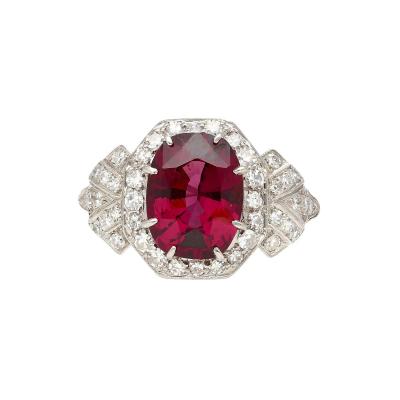 Art Deco GIA Cert 4 35 Carat No Heat Spinel Vintage Platinum Ring