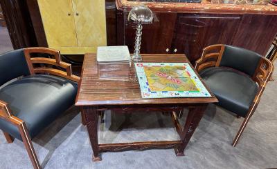 Art Deco Game Side Table with Zig Zag Carved Skirt and Legs Macassar