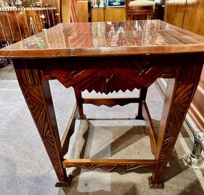 Art Deco Game Side Table with Zig Zag Carved Skirt and Legs Macassar